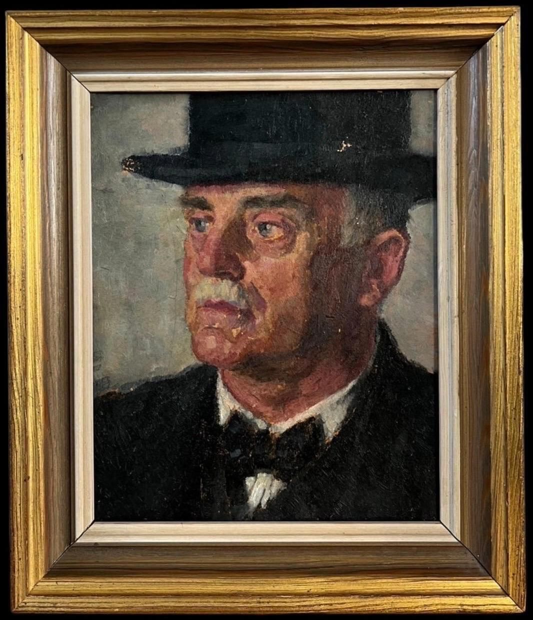 Carl Felkel (Austrian, 1896 1980)mid 20th Century Portrait Of A Man In A Bowler Hat Framed Oil Painting1953