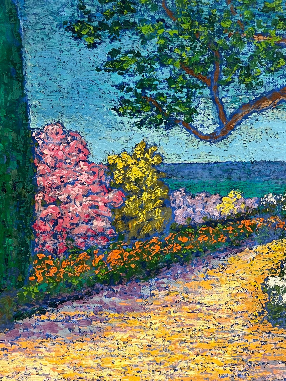French Post Impressionistfine 1970's French Post Impressionist Signed Oil Flower Garden Cote D' Azur1953 photo for sale