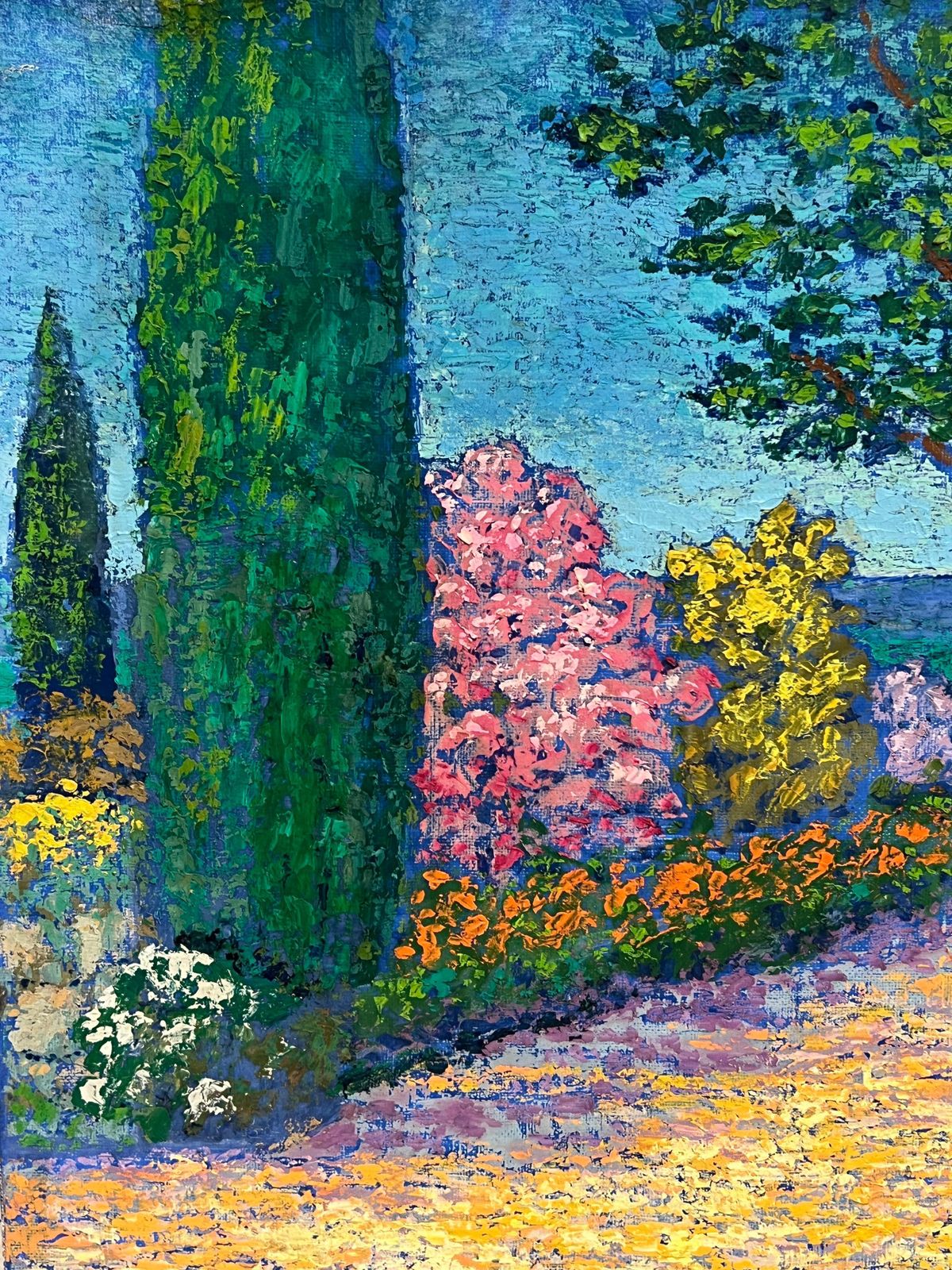 French Post Impressionistfine 1970's French Post Impressionist Signed Oil Flower Garden Cote D' Azur1953 photo Art