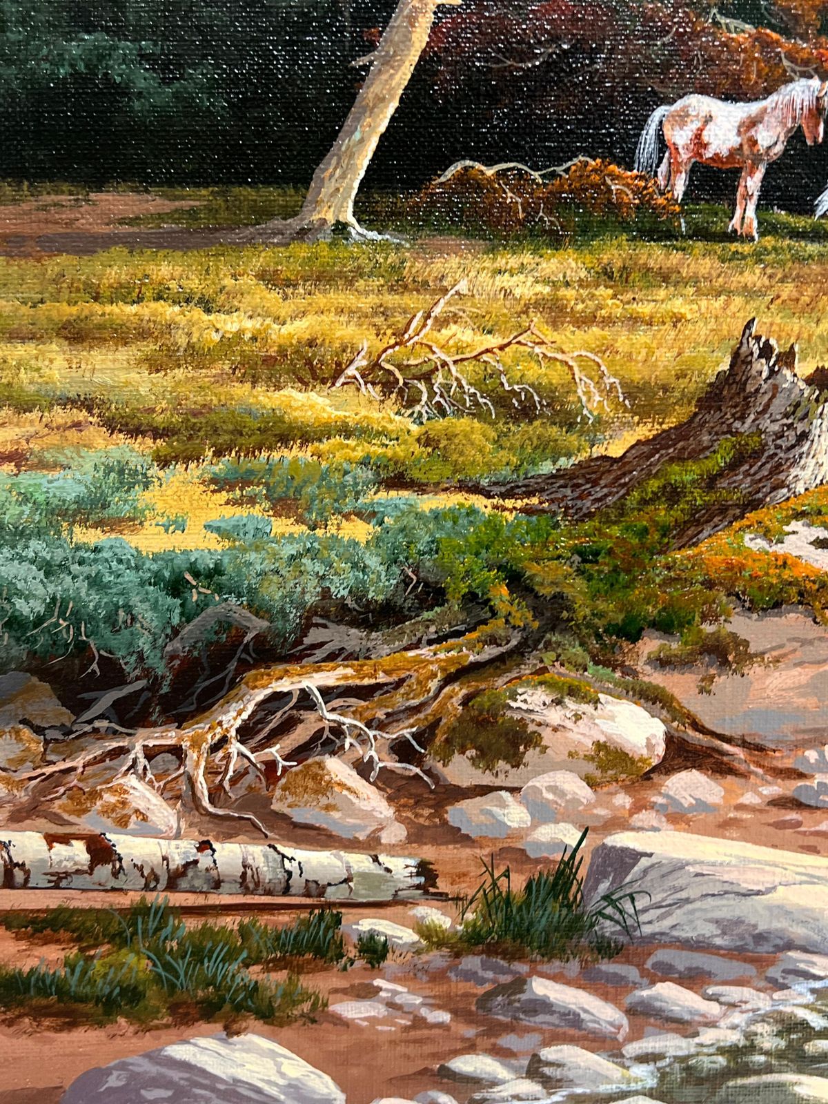 photo furniture Brian Horswelllarge British Oil Painting Wild Horses In Dartmoor Forest Landscape, Signed1953