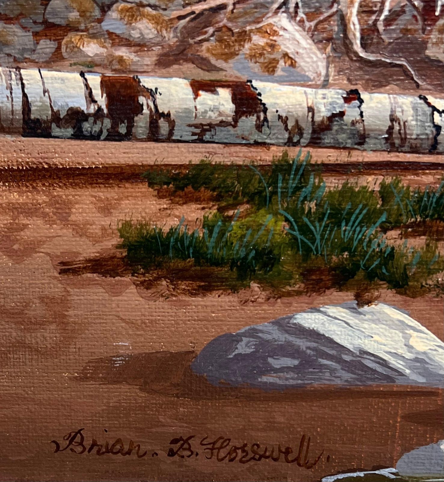 1014.0 Brian Horswelllarge British Oil Painting Wild Horses In Dartmoor Forest Landscape, Signed1953 photo