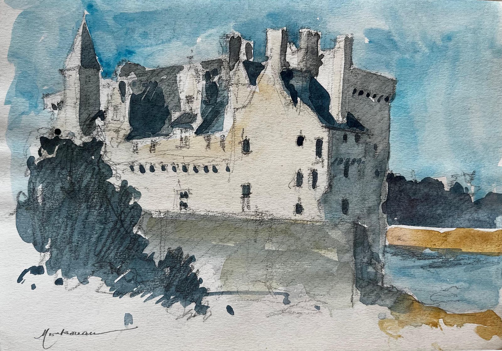 Pierre Neveuchateau De Montsoreau Loire Valley French Castle Watercolor Landscape Artwork