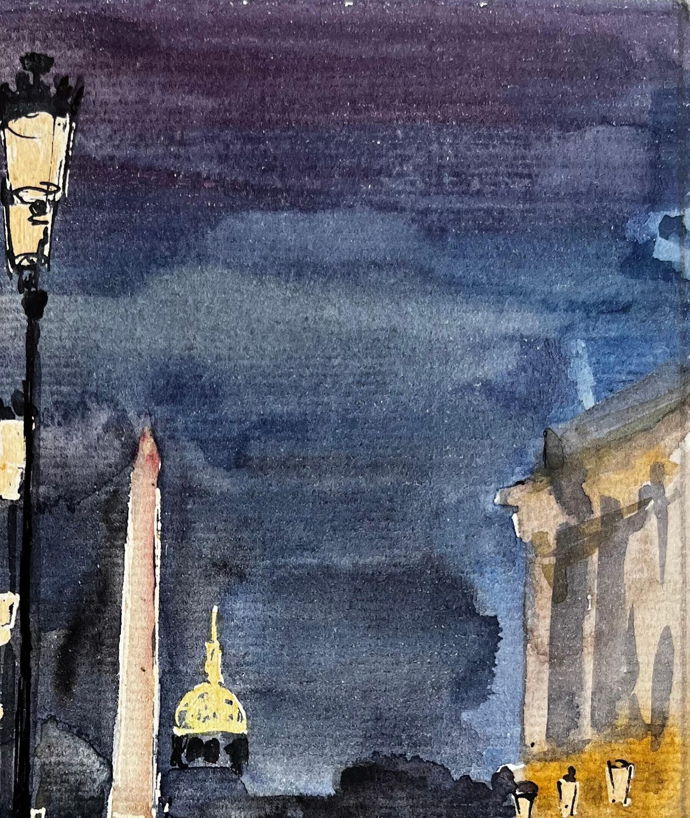 Pierre Neveuparis Place De La Concorde Night Street Scene With Obelisk And Dome Watercolor photo vinterior