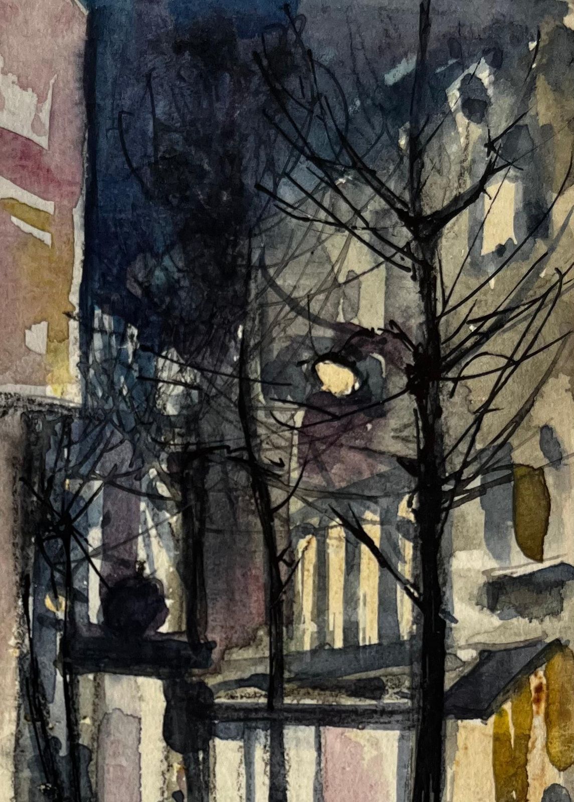 Pierre Neveuparis Street Scene At Night With Figures And Red Coat Urban Watercolor photo Art
