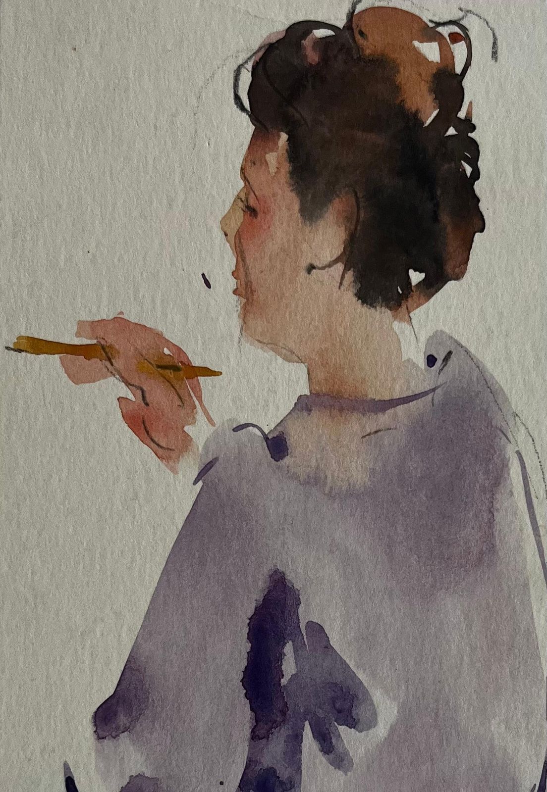 Pierre Neveuseated Woman Holding Paintbrush Female Artist Study French Figurative Watercolor photo buy