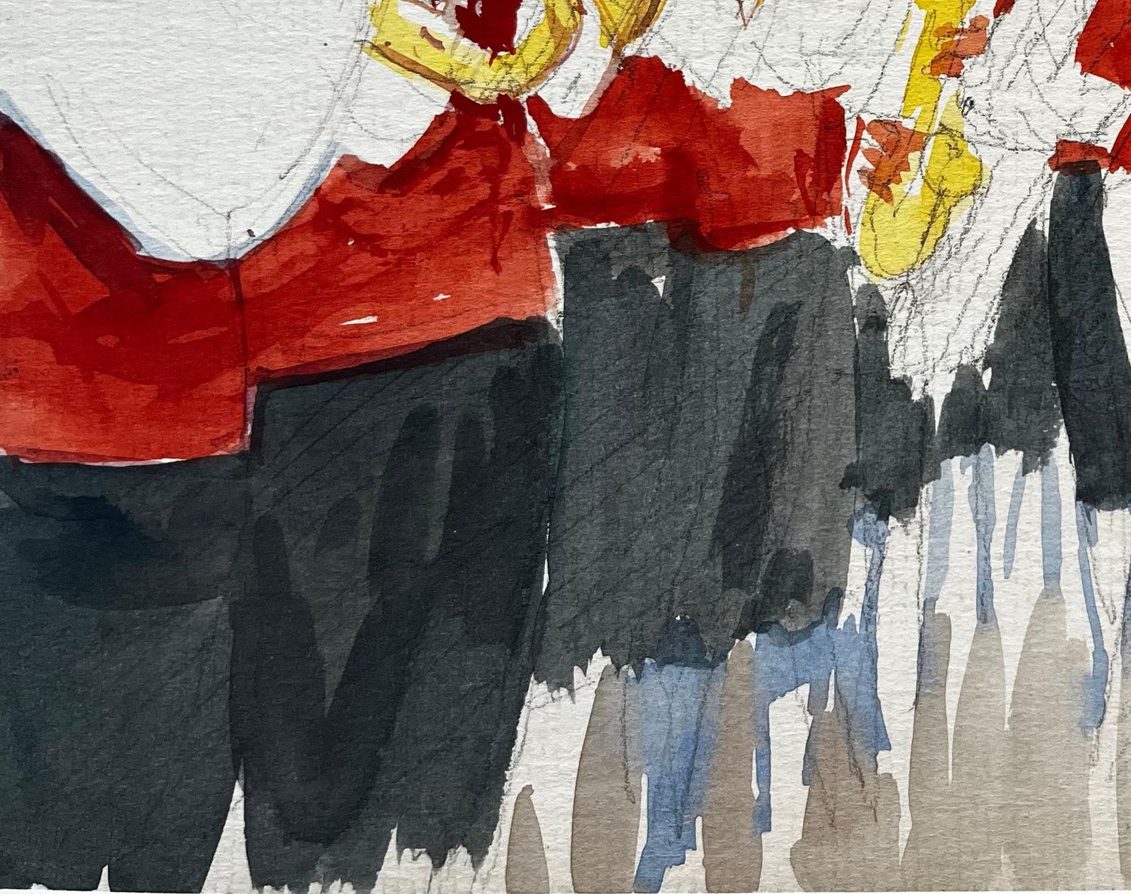 Pierre Neveufrench Village Brass Band Musicians In Red Waistcoats Outdoor Parade Watercolor photo Art