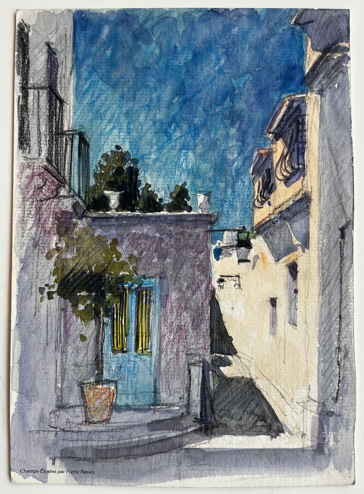 Pierre Neveusunlit Mediterranean Alley With Blue Door And Shadowed Walls French Village photo furniture