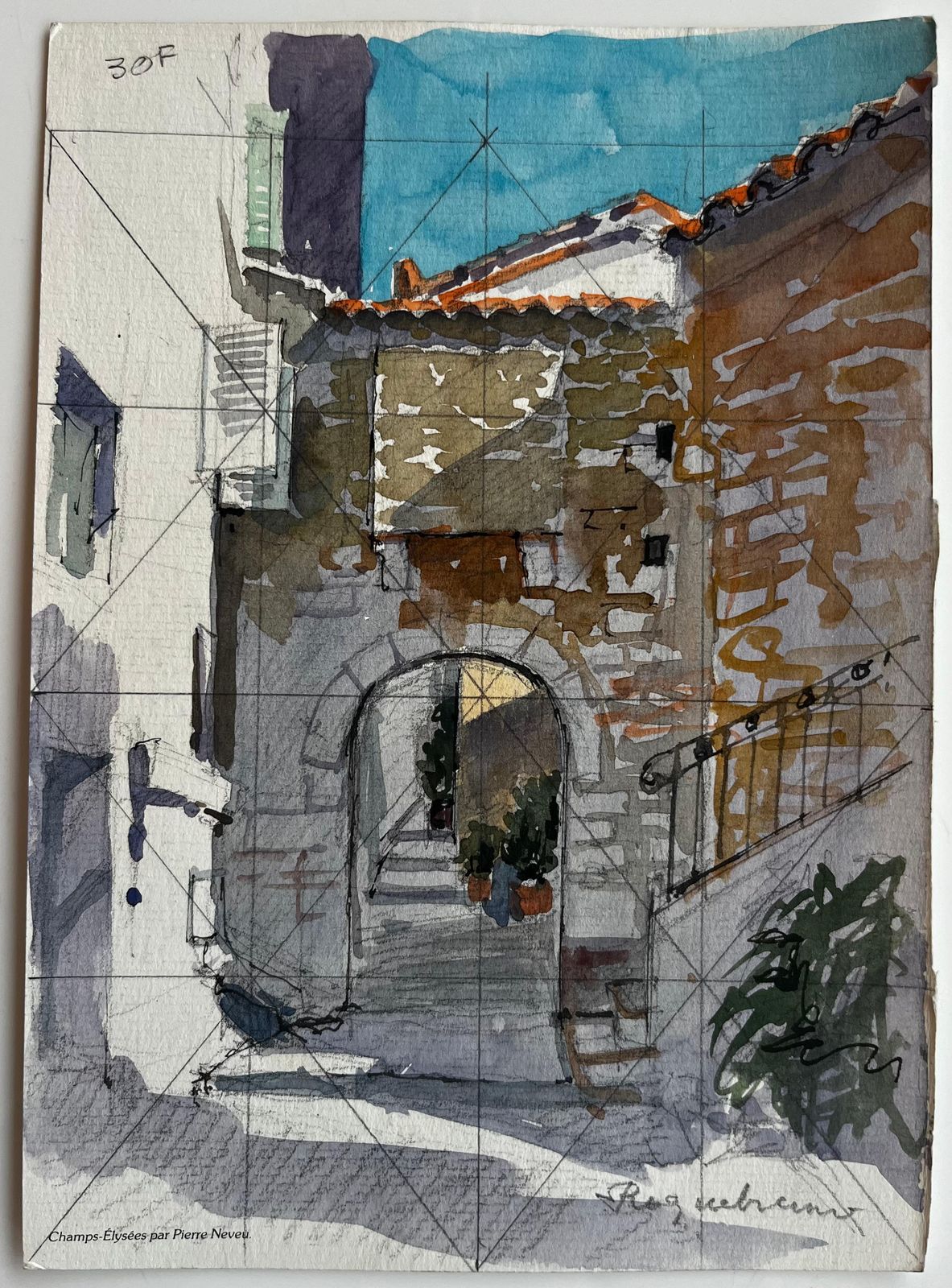 Pierre Neveubargemon Provence Stone Archway Sunlit Steps French Village Watercolor photo furniture