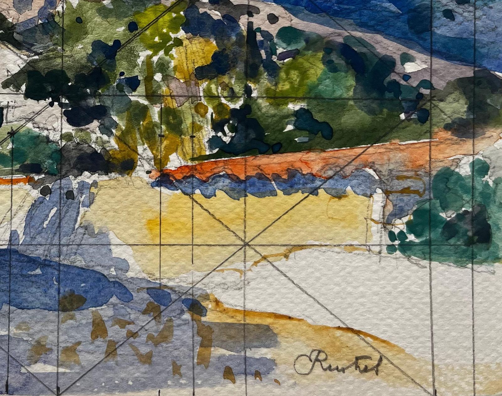 Pierre Neveurevestel Provence Mountain Landscape With Stone Houses French Watercolor photo 433.0