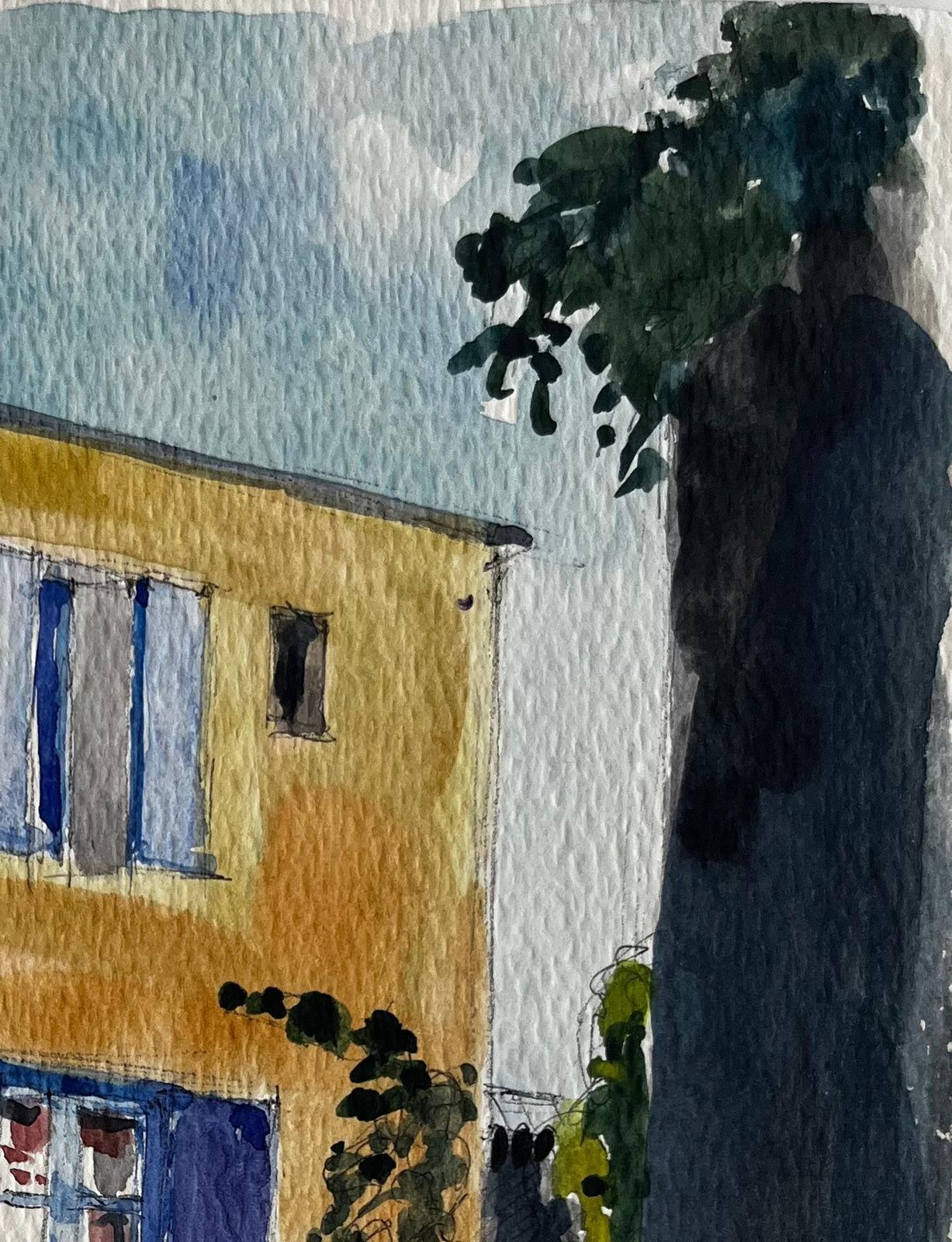Pierre Neveufrench Village Street Colourful Houses Cobbled Path And Blue Shutters Watercolor photo vinterior