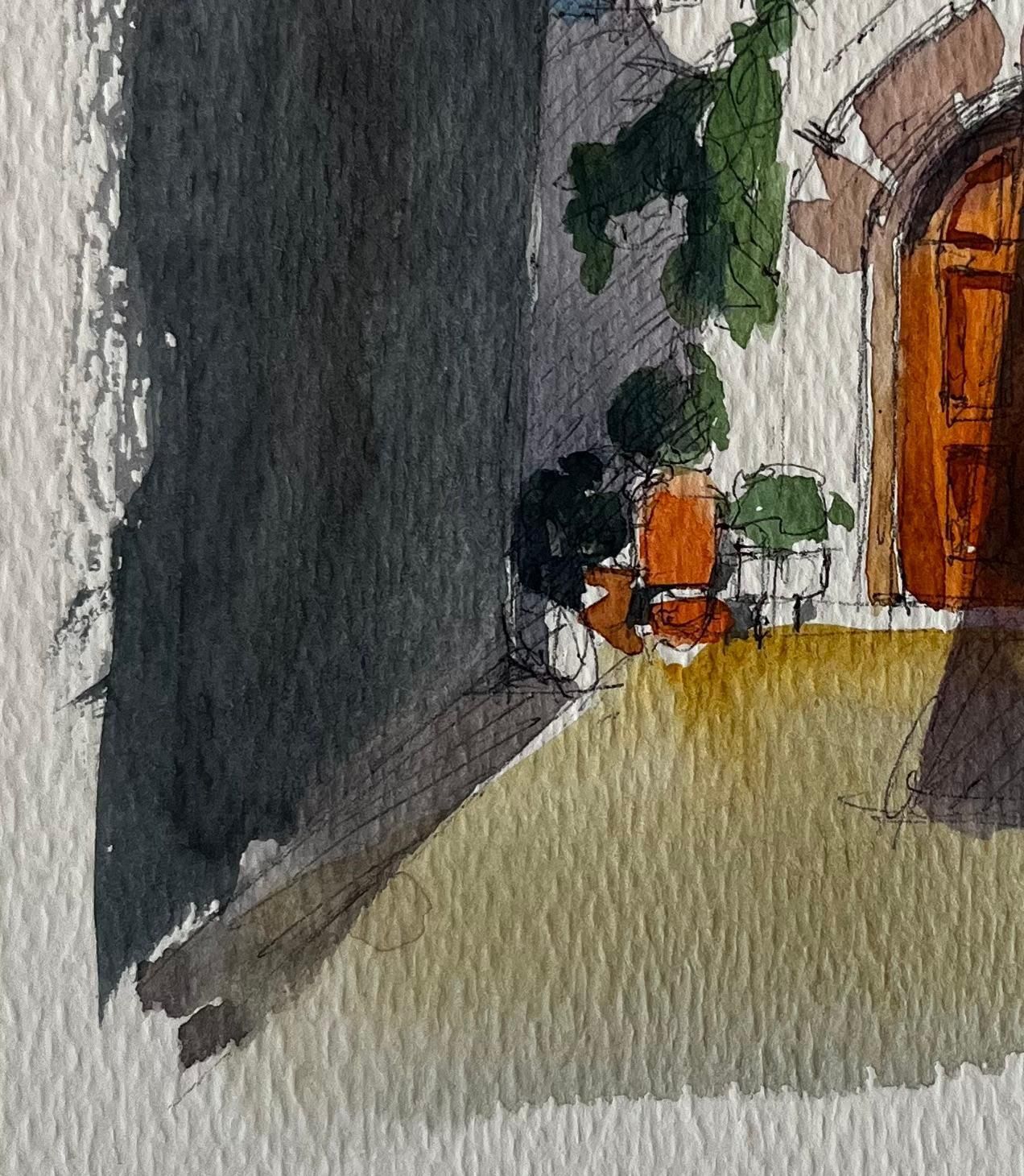 Pierre Neveufrench Village Archway Sunlit Courtyard Wooden Door And Stone Walls Watercolor photo Art
