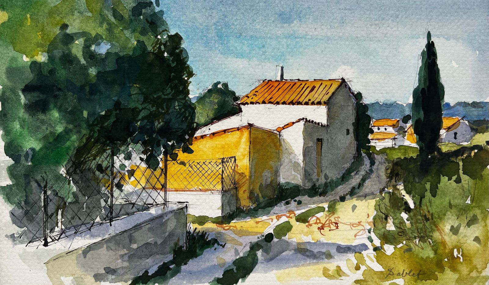 Pierre Neveusablet Provence Village Sunlit Houses Cypress Tree And Summer Landscape