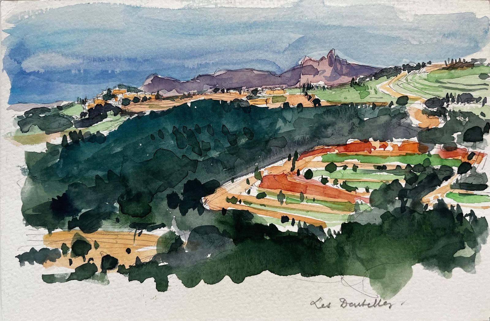 Pierre Neveules Dentelles Provençal Landscape Rolling Hills Vineyards And Mountains