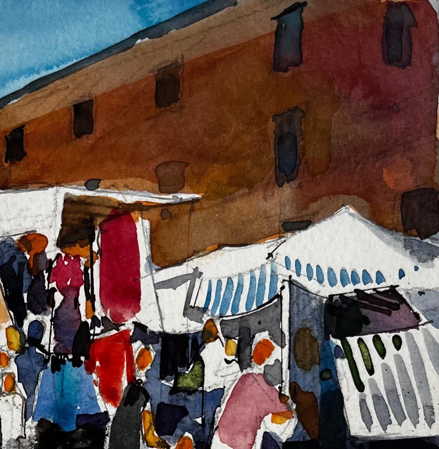 Pierre Neveufrench Street Market Scene Colourful Figures Stalls And Sunlit Architecture photo vinterior