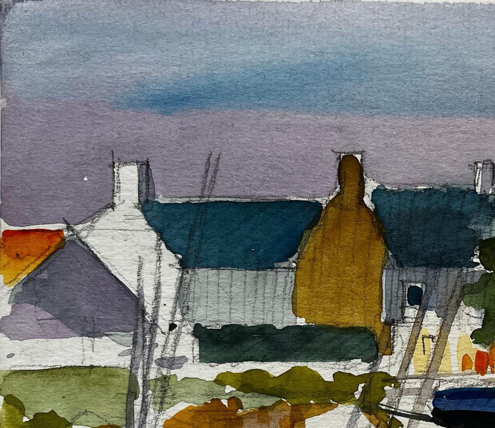 Pierre Neveucoastal Village Boats Harbourfront Houses Trees And Water Watercolor photo for sale