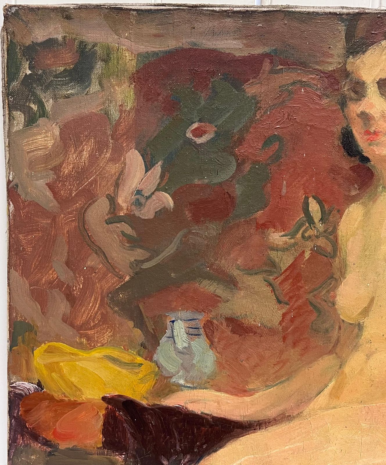 Suzanne Dinkes1930's French Post Impressionist Oil Painting Portrait Of Seated Nude Lady Model1930's photo Art