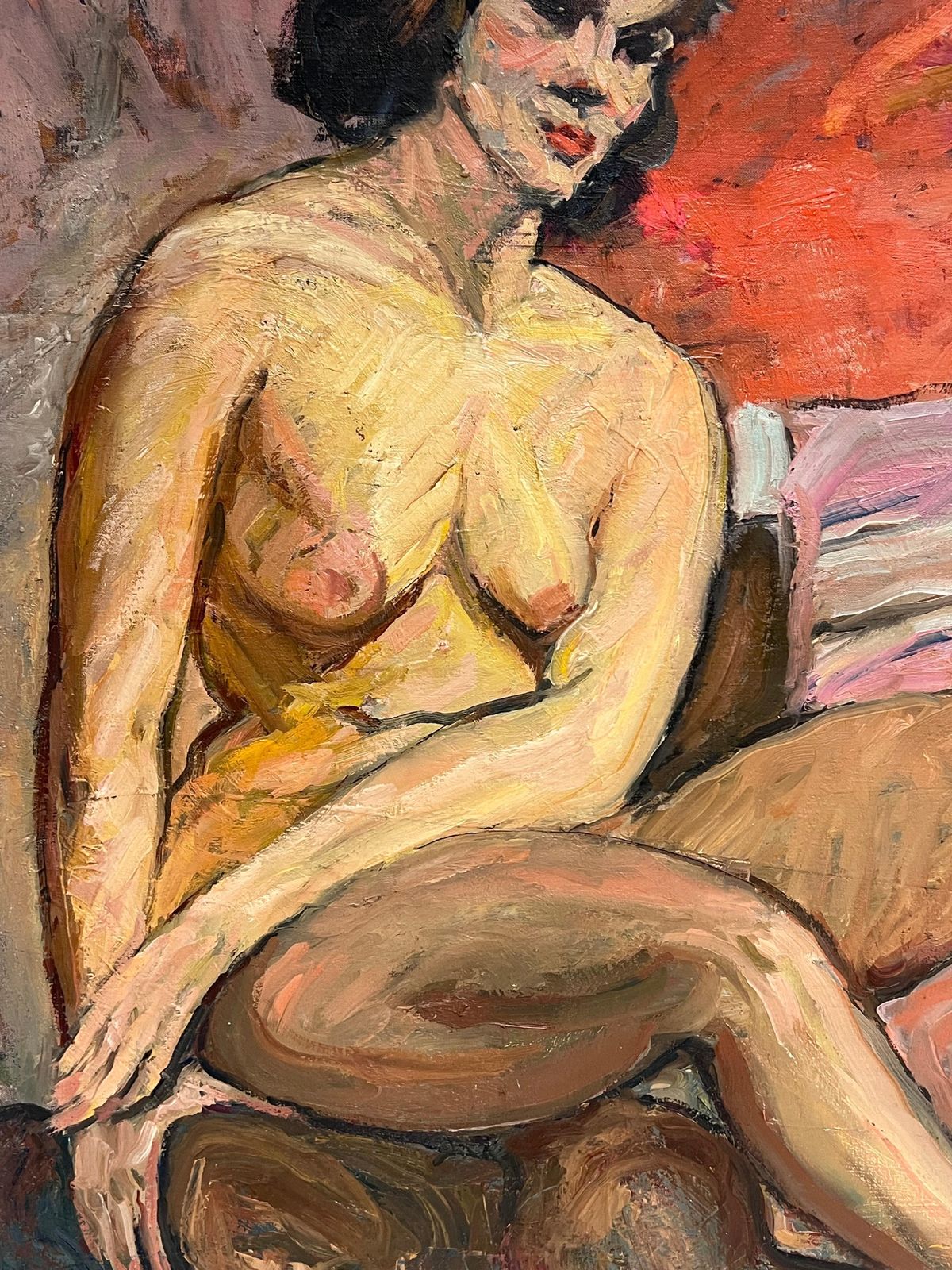 Suzanne Dinkessuperb French Mid Century Oil Painting Nude Woman Artists Model In Interior Room1950's photo buy