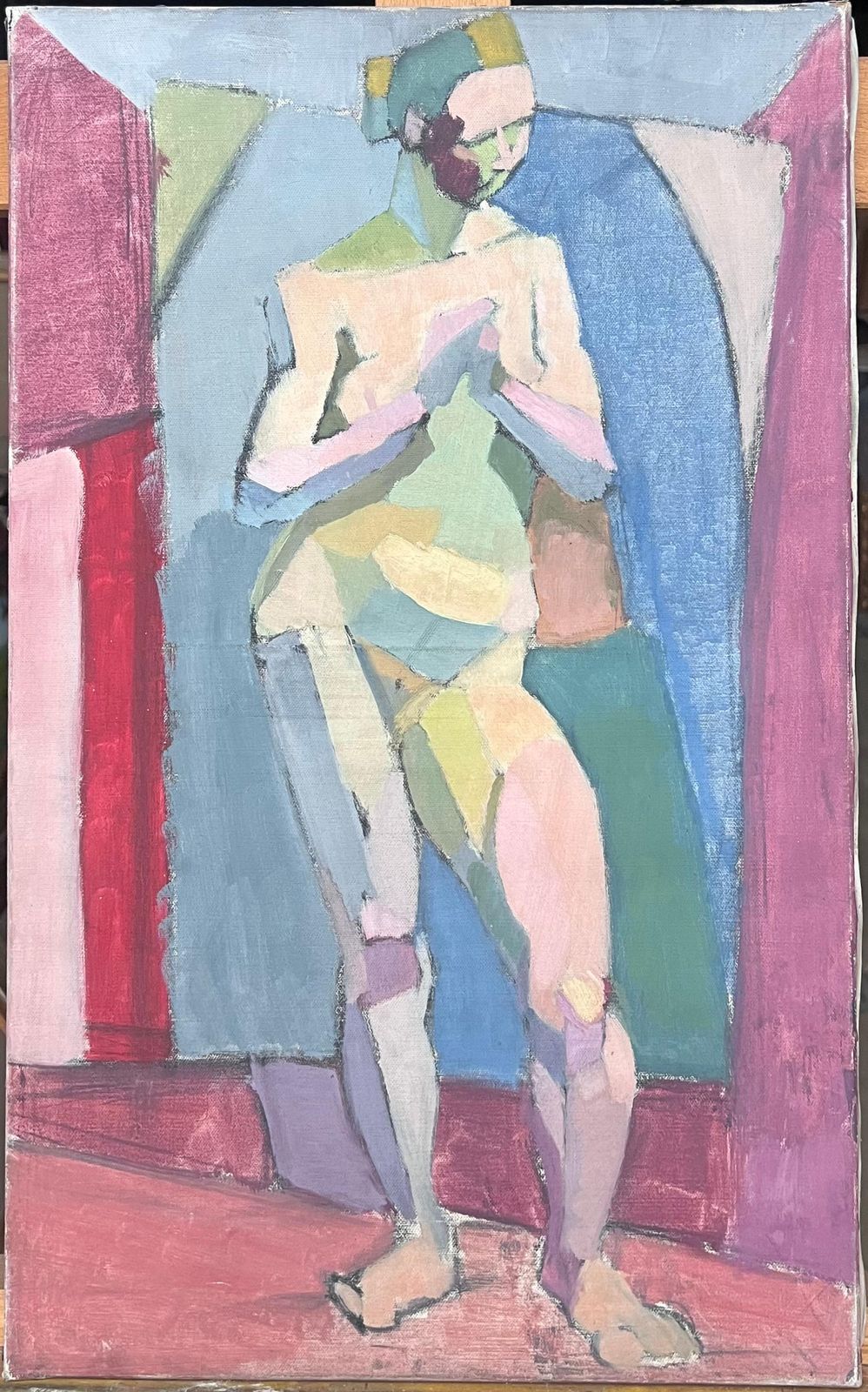 Laure Noetzin Azam (French 1929 2024)fine Mid 20th Century French Cubist Oil Painting Nude Woman Standing photo furniture