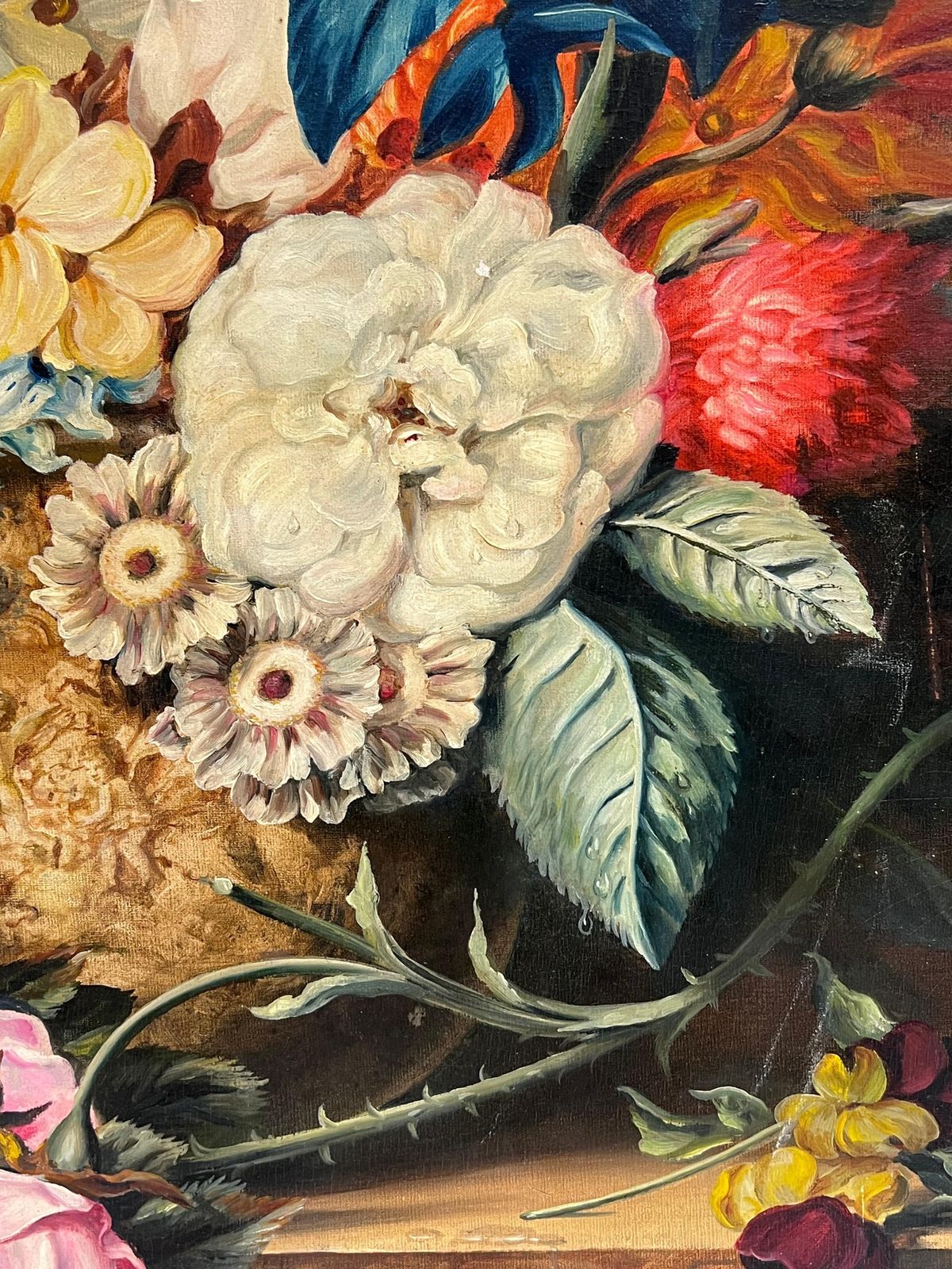 Frank Lonsdalefine Classical Still Life Of Ornate Flowers On Marble Plinth Signed English Oil1936 photo buy
