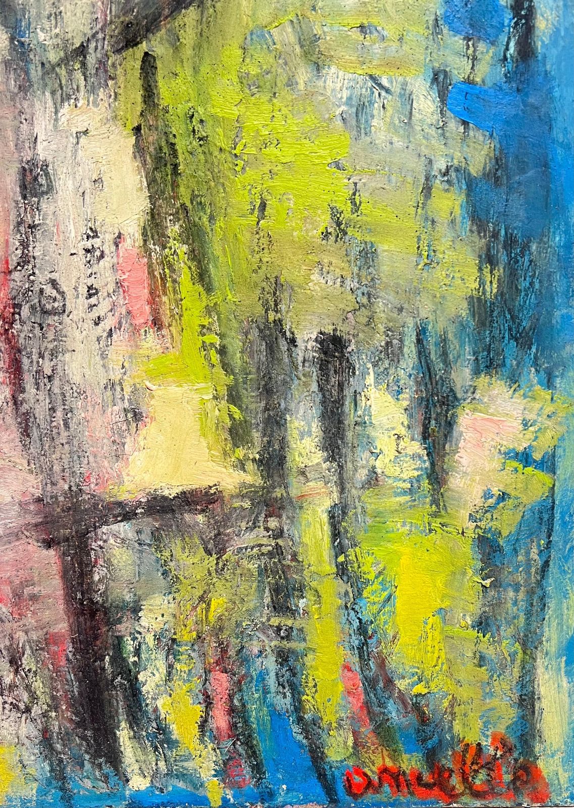 French School Large French Modernist Abstract Figurative Signed Oil Painting 19911991 photo 1009.0