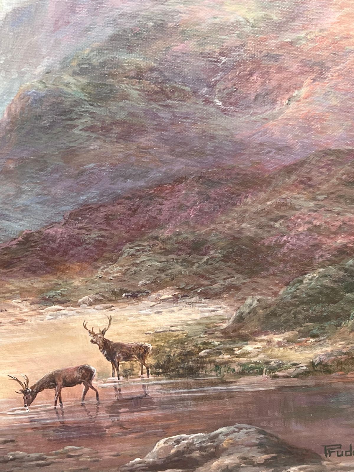 Prudence Turnerhuge Scottish Oil Painting Stags In Mountainous Autumn Landscape Signed Framedc. 1970's photo 1679.0