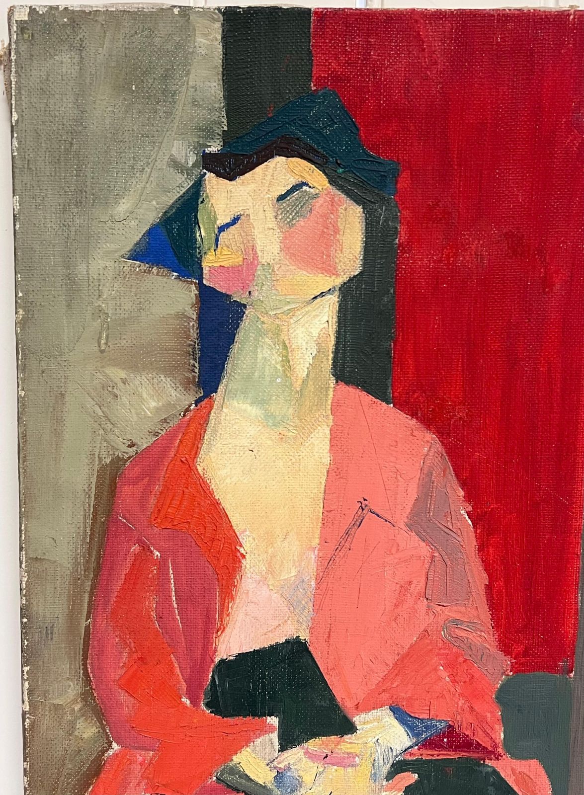 Laure Noetzin Azam (French 1929 2024)fine Mid 20th Century French Cubist Oil Painting Portrait Of Angular Seated Lady photo Art