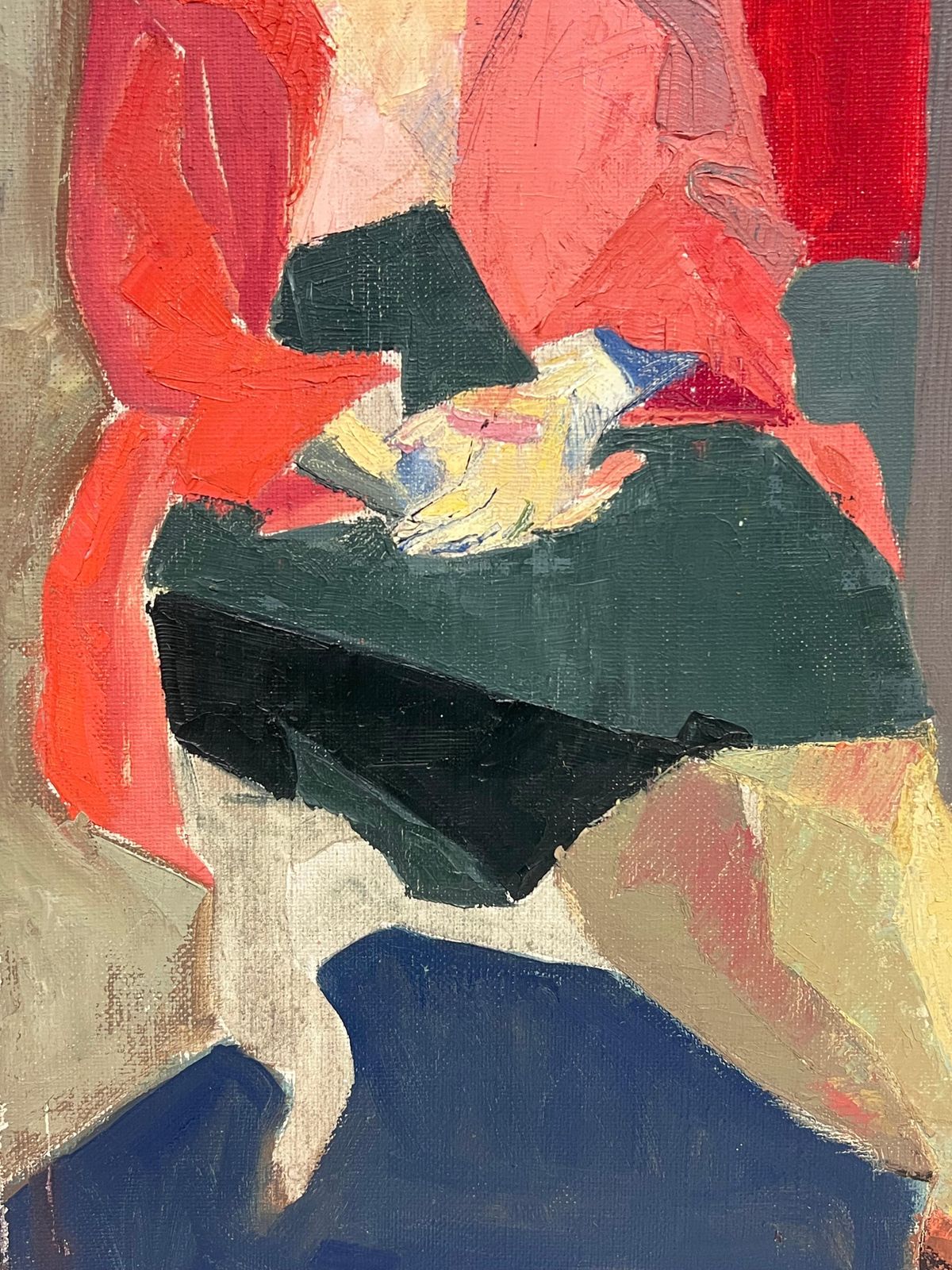 Laure Noetzin Azam (French 1929 2024)fine Mid 20th Century French Cubist Oil Painting Portrait Of Angular Seated Lady photo vintage