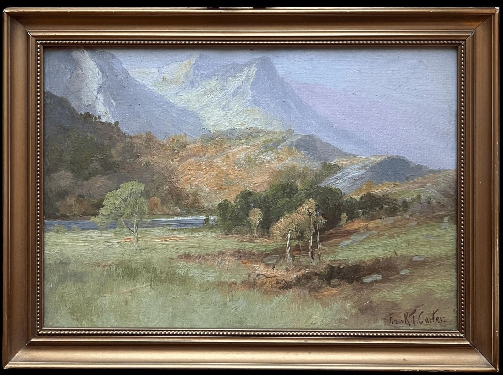 Frank T Carterantique Scottish Highlands Landscape Signed Oil Painting Gilt Frame