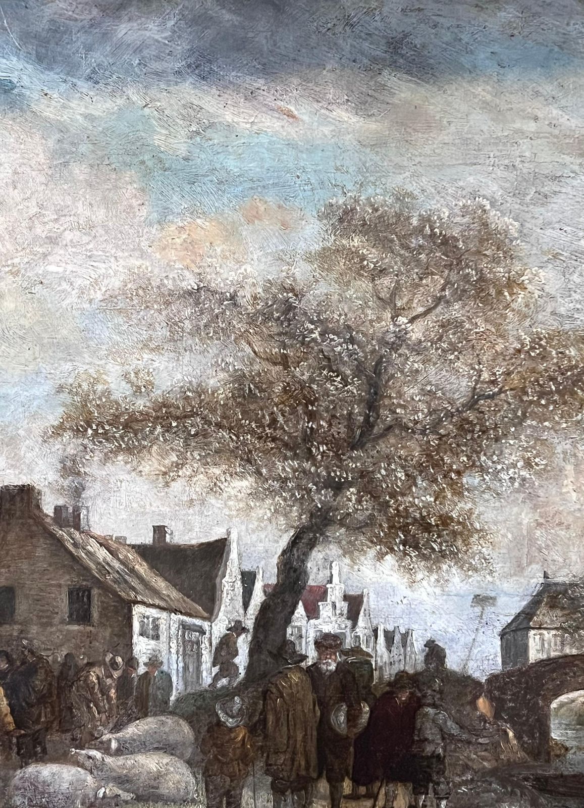 Dutch 1800'sfine Quality Early 1800's Dutch Oil Painting Farmers Market Gathering Figures photo for sale