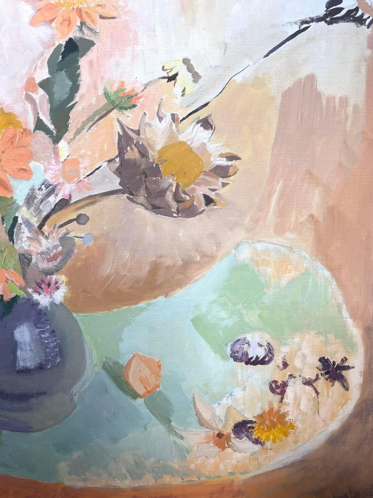Laure Noetzin Azam (French 1929 2024)large 20th Century French Modernist Oil Painting Vase Of Flowers In Interior photo 1522.0