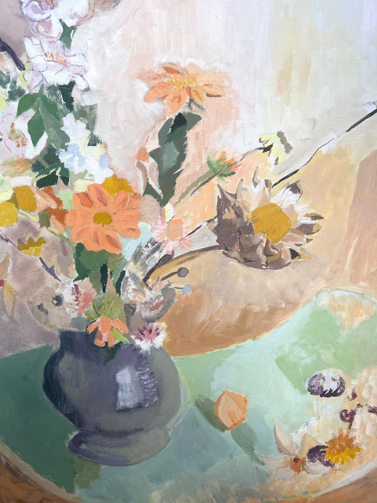 Laure Noetzin Azam (French 1929 2024)large 20th Century French Modernist Oil Painting Vase Of Flowers In Interior photo buy