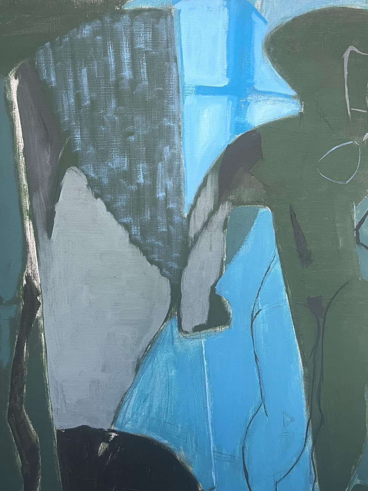 Laure Noetzin Azam (French 1929 2024)20th Century French Modernist Oil Painting Cubist Figure Grey Black And Blue photo for sale