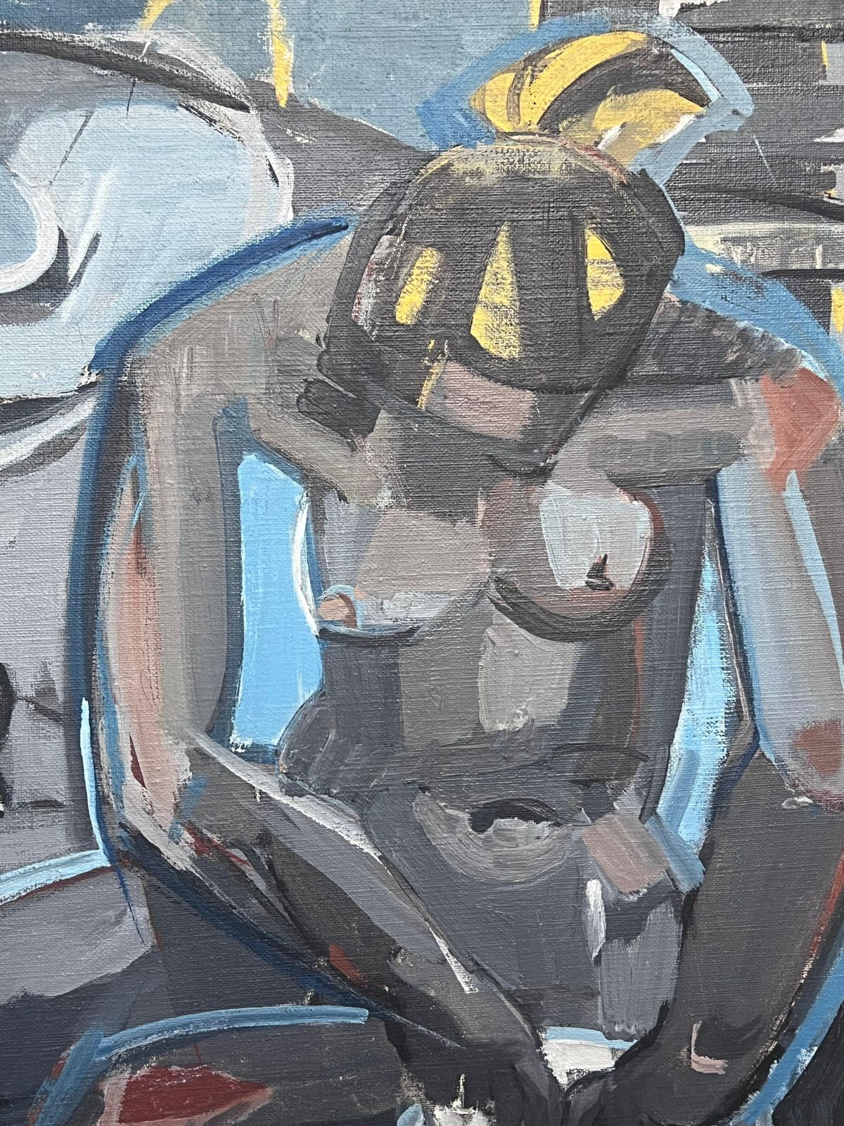 Laure Noetzin Azam (French 1929 2024)mid 20th Century French Cubist Oil Painting Female Nude Grey & Blue photo for sale