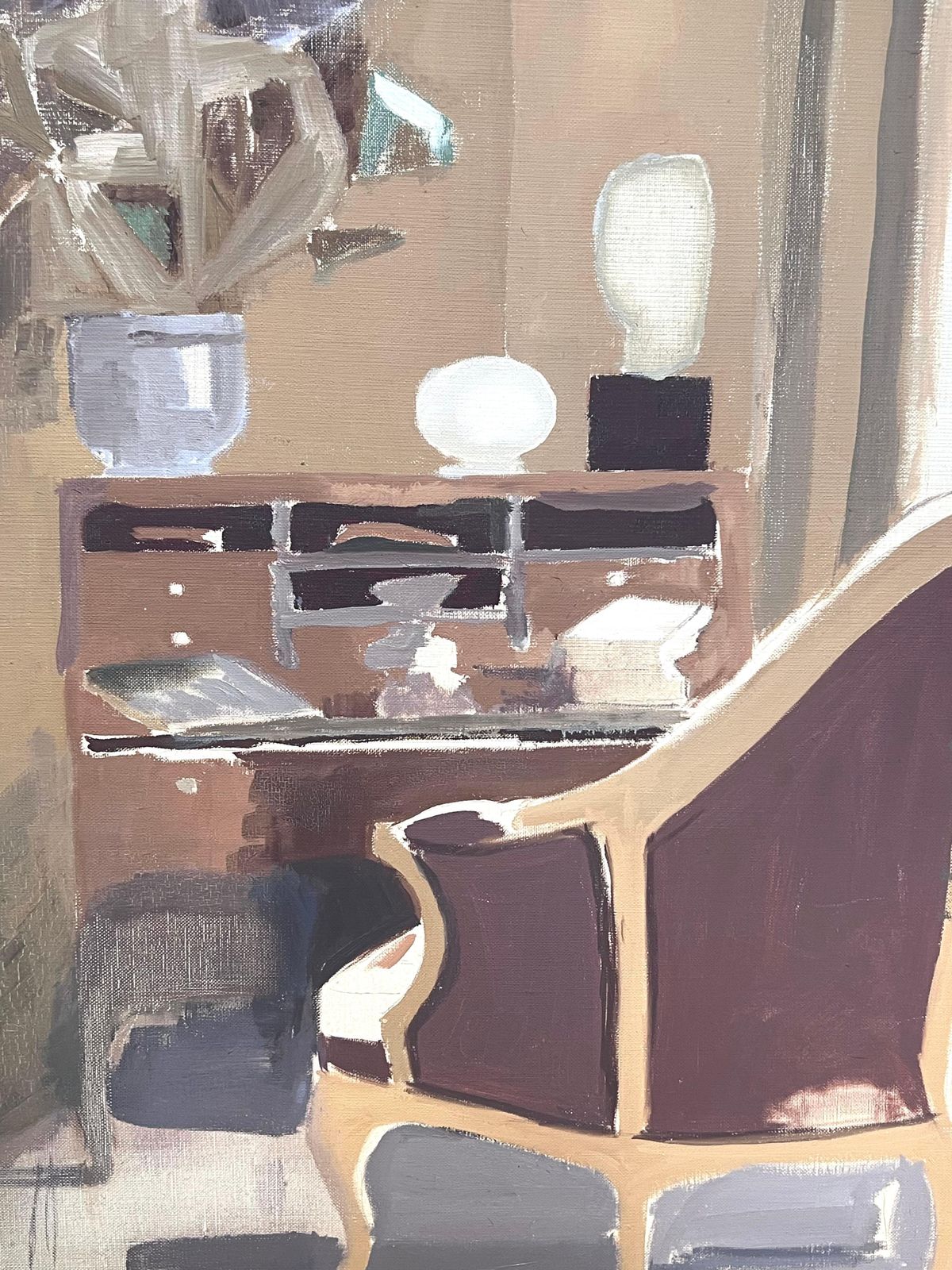 Laure Noetzin Azam (French 1929 2024)20th Century French Modernist Oil Painting Interior Salon Bureau Desk & Chair photo for sale