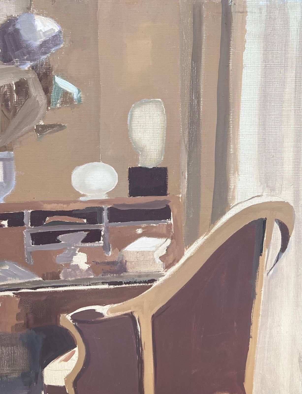 Laure Noetzin Azam (French 1929 2024)20th Century French Modernist Oil Painting Interior Salon Bureau Desk & Chair photo Art