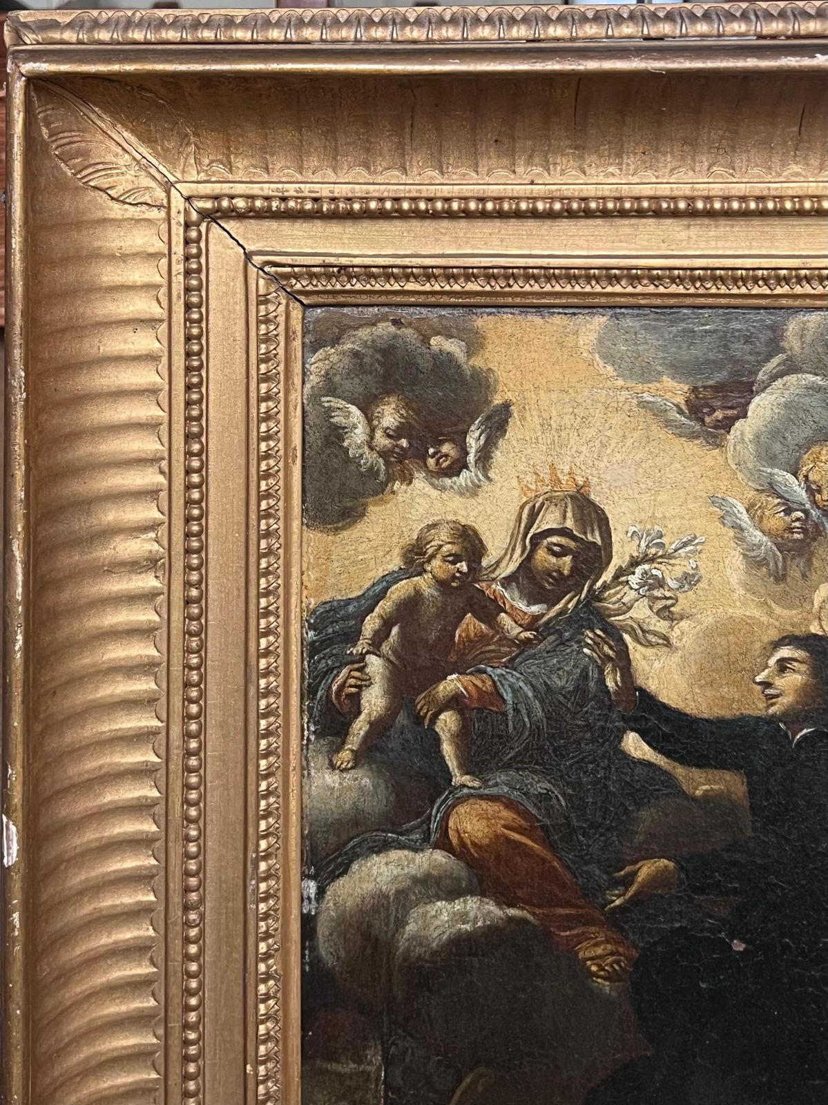 17th Century Italian Schoolmadonna & Child With Saint Heavenly Cherubs Fine 17th Century Old Master Oil photo vinterior