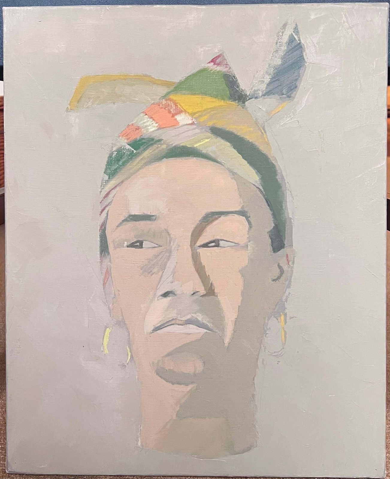 Laure Noetzin Azam (French 1929 2024)20th Century French Modernist Oil Painting Portrait Woman In Head Scarf photo furniture