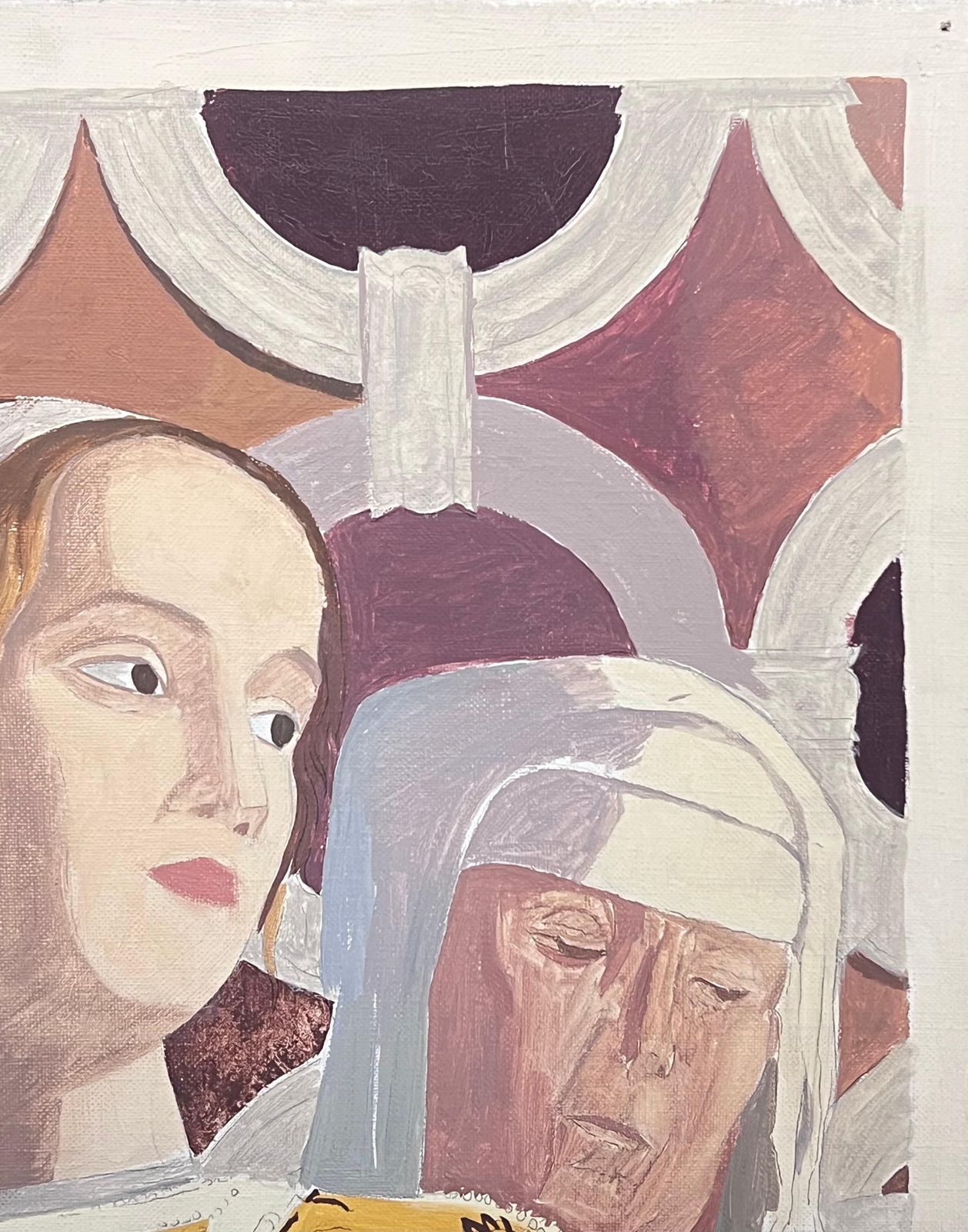 Laure Noetzin Azam (French 1929 2024)fine 20th Century French Modernist Oil Painting Young & Old Nuns Portraits photo 1218.0