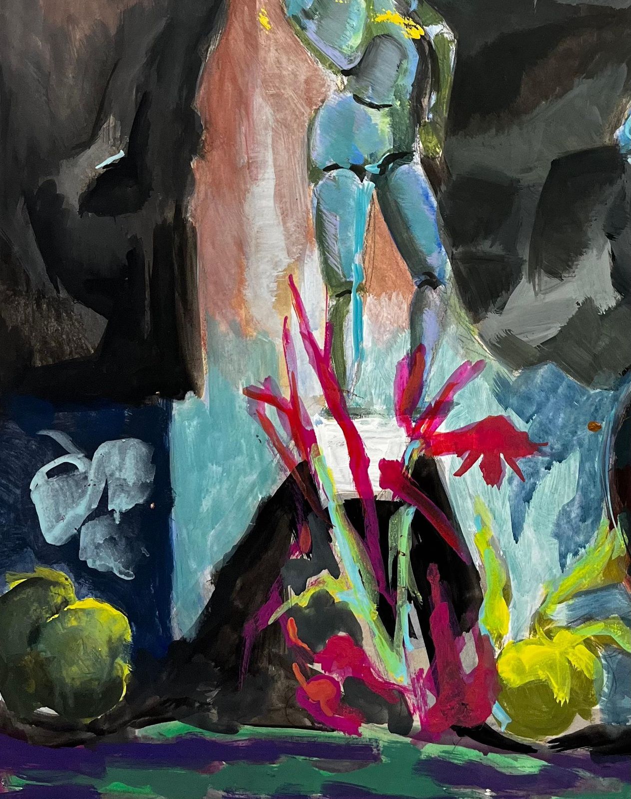 Guy Nicodstill Life With Artist Mannequin Blue Figures Bowl And Floral Elements Modernist photo vinterior