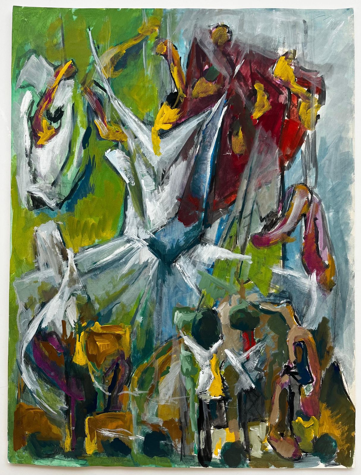 Guy Nicod Abstract Expressionist Figures Dynamic French Modernist Gouache Painting photo for sale