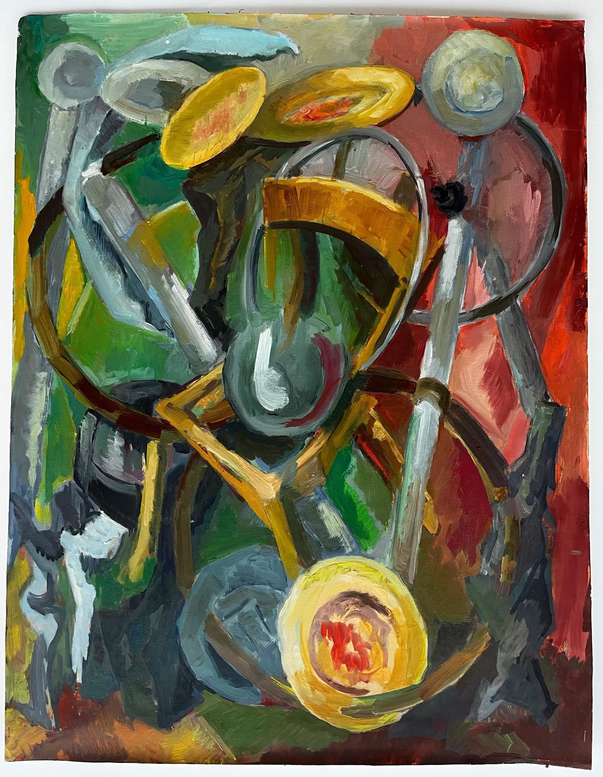 Guy Nicod Abstract Still Life With Plates Bowls And Chair French Modernist Gouache photo Art
