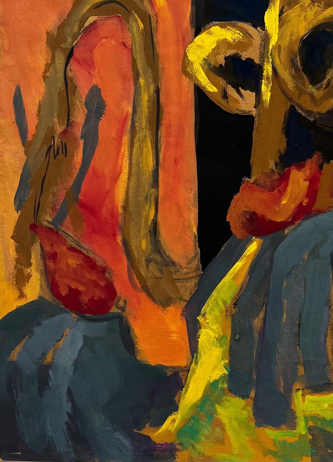 Guy Nicod Abstract Still Life With Brass Musical Instruments Modernist Gouache photo Art