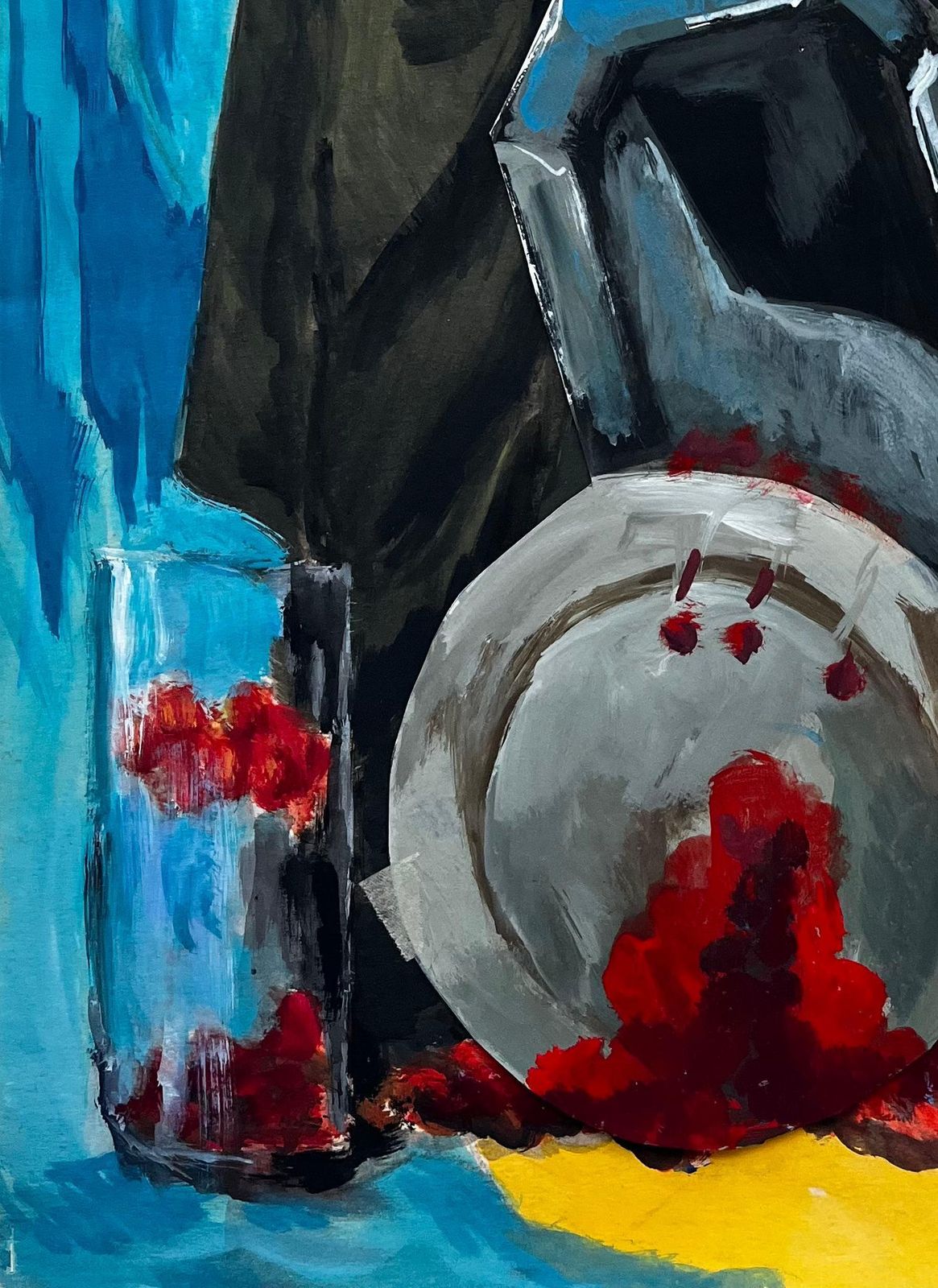 Guy Nicod Abstract Still Life With Cherries Silver Trays And Berry Containers Gouache photo vinterior