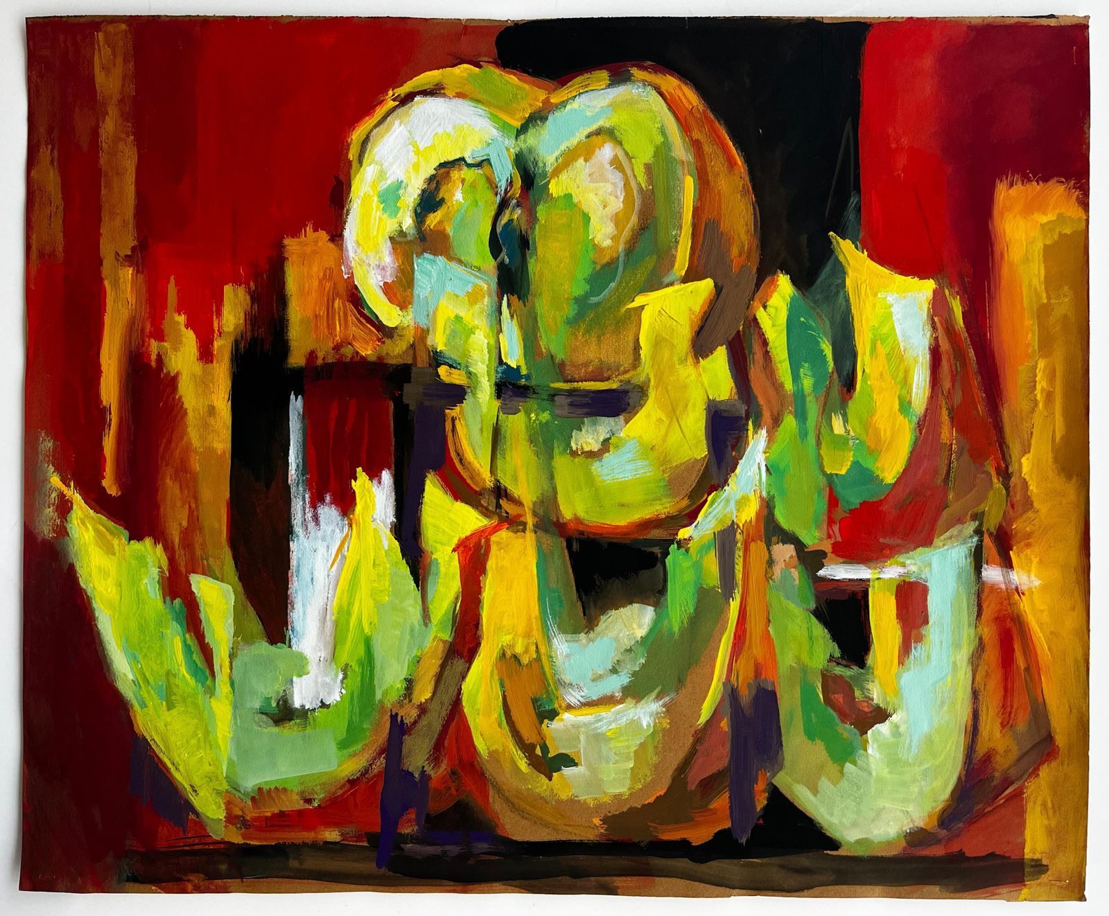 Guy Nicod Abstract Still Life With Melons Bold Colourful French Modernist Gouache photo furniture