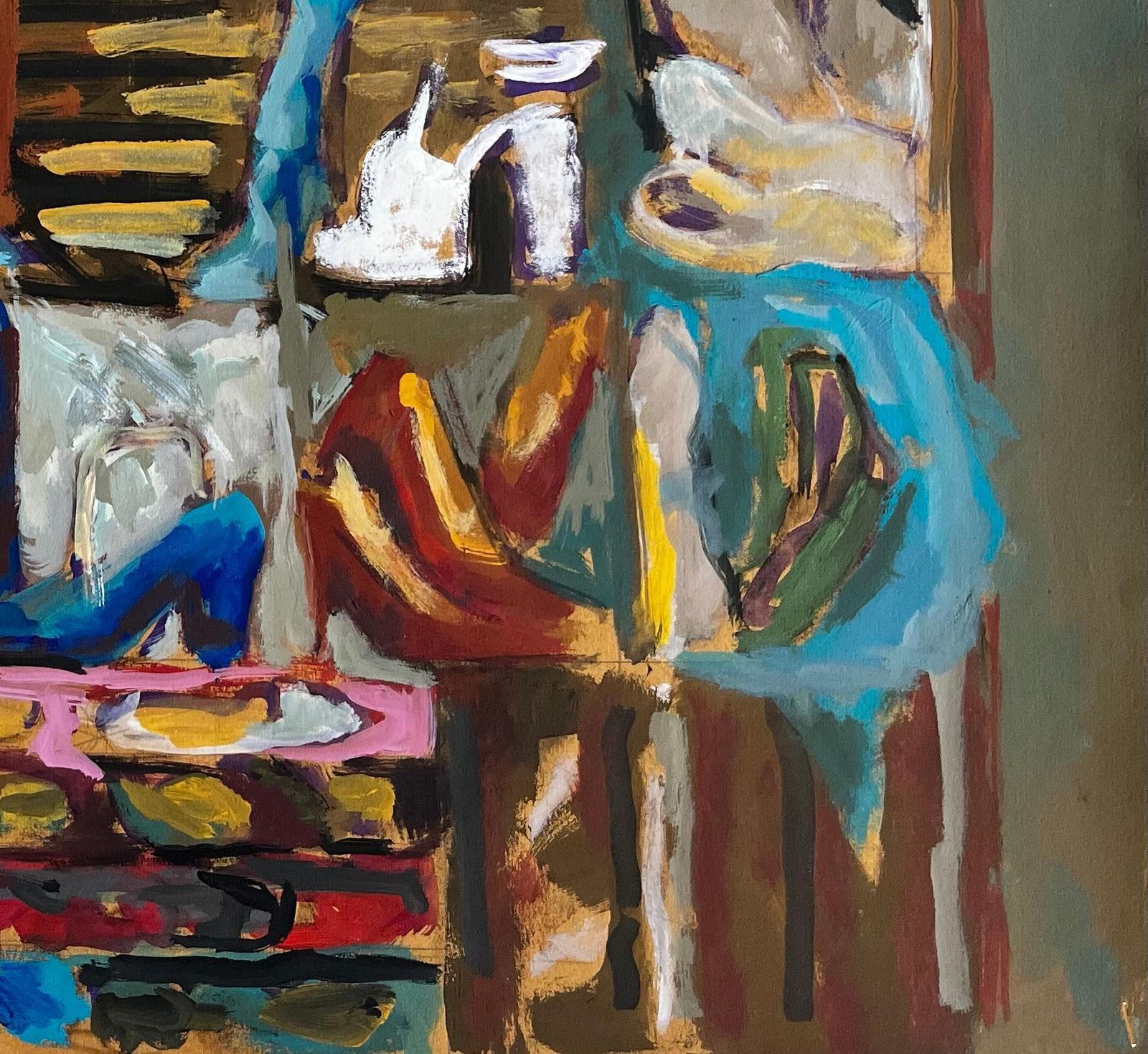 Guy Nicod Abstract Interior With Womens Shoes Colourful French Modernist Gouache Painting photo 586.0