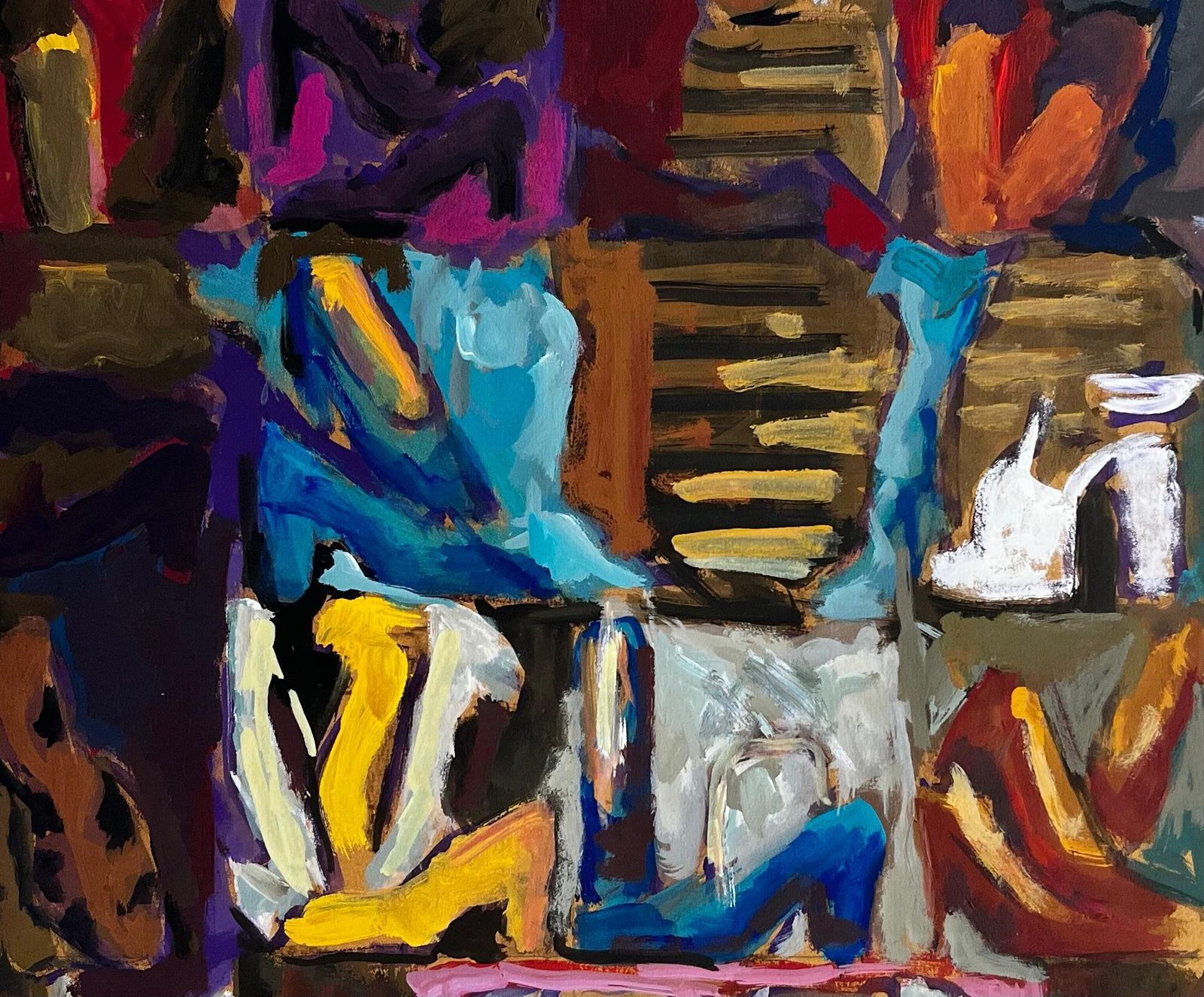 Guy Nicod Abstract Interior With Womens Shoes Colourful French Modernist Gouache Painting photo buy