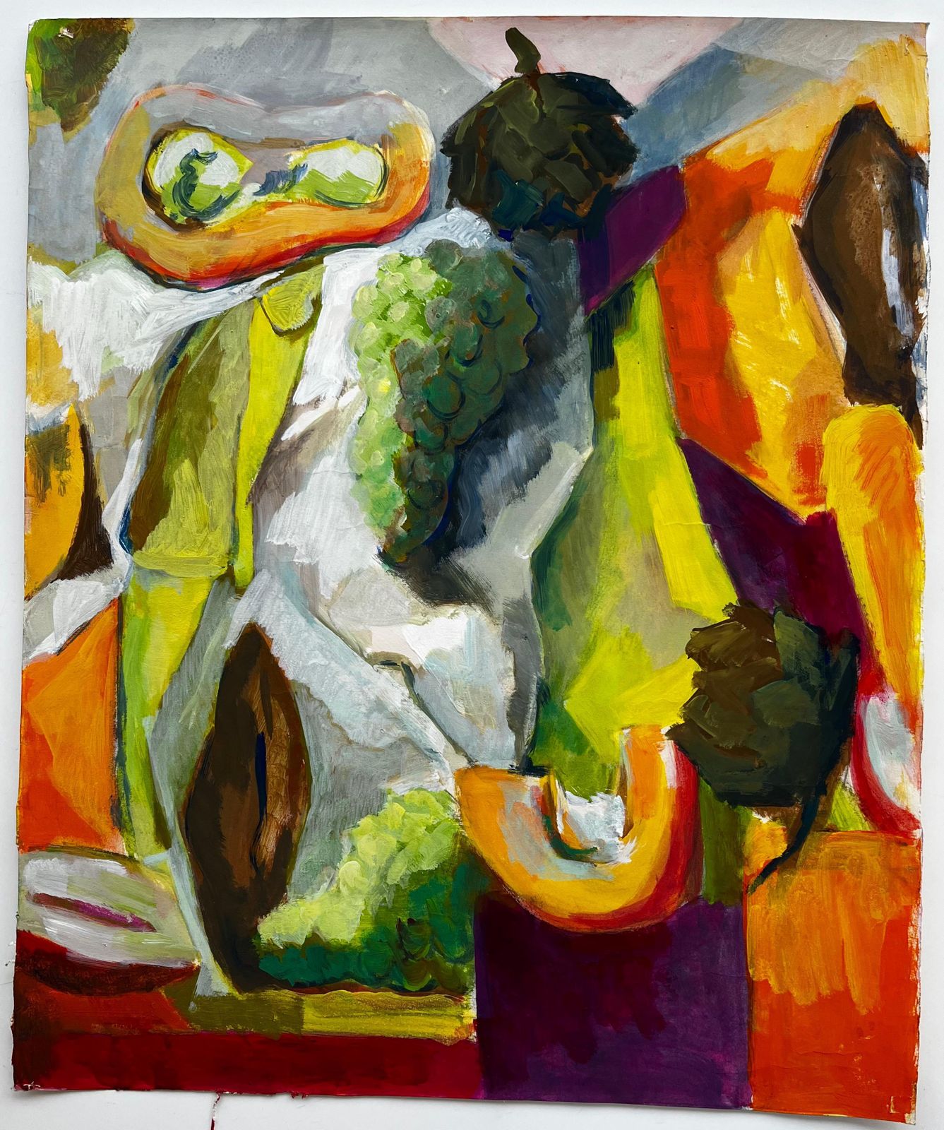 Guy Nicod Abstract Still Life With Fruit Grapes Pears And Melon French Modernist Gouache photo furniture