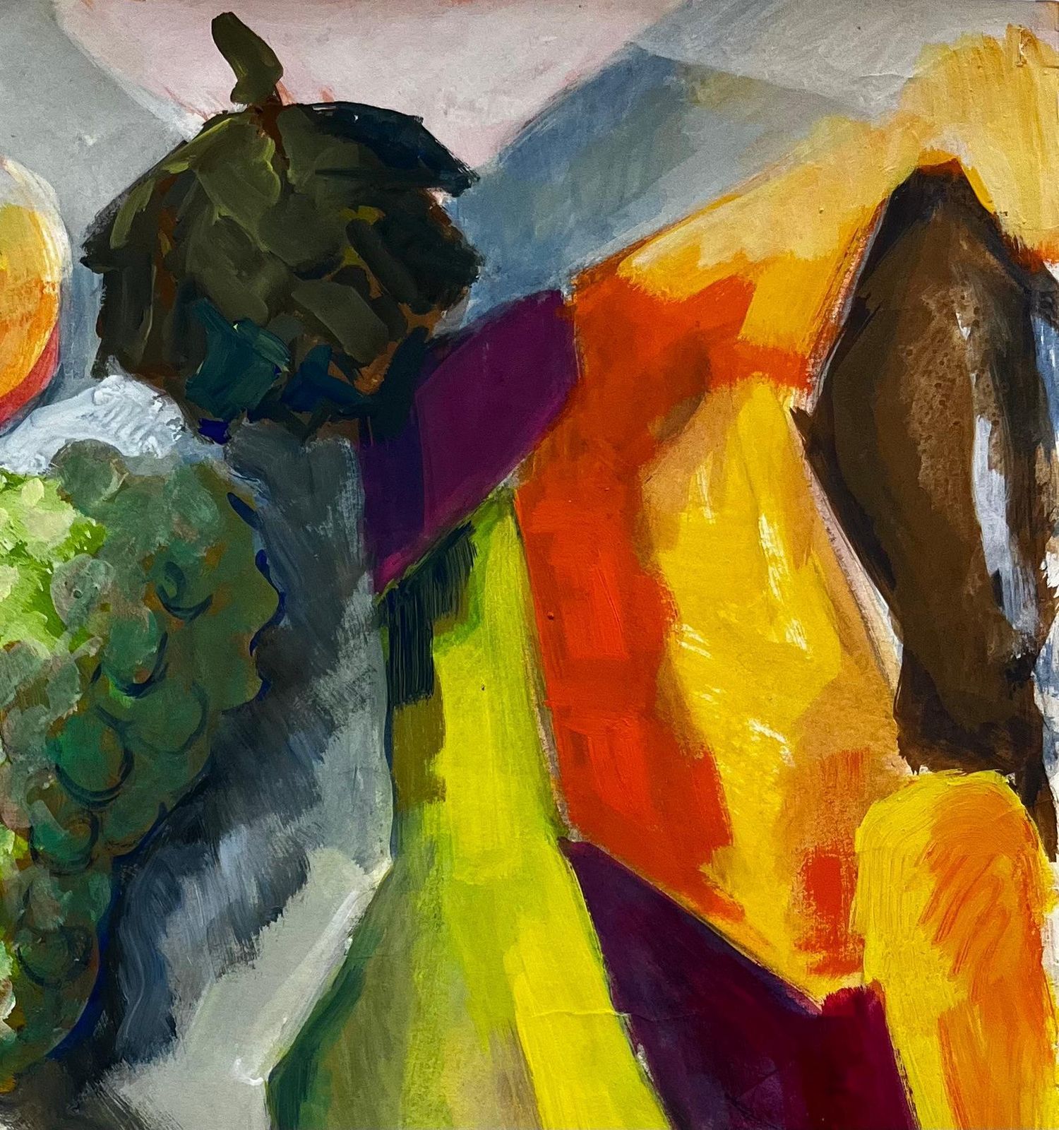 Guy Nicod Abstract Still Life With Fruit Grapes Pears And Melon French Modernist Gouache photo Art