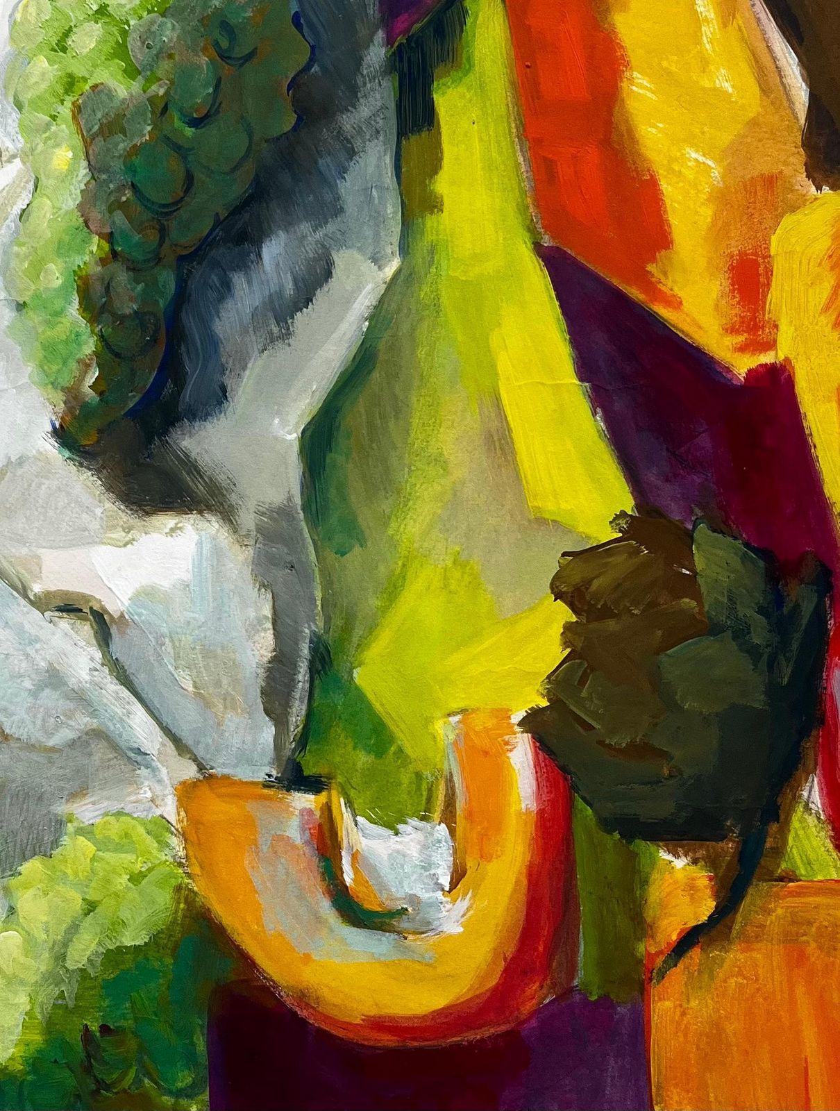 Guy Nicod Abstract Still Life With Fruit Grapes Pears And Melon French Modernist Gouache photo vintage