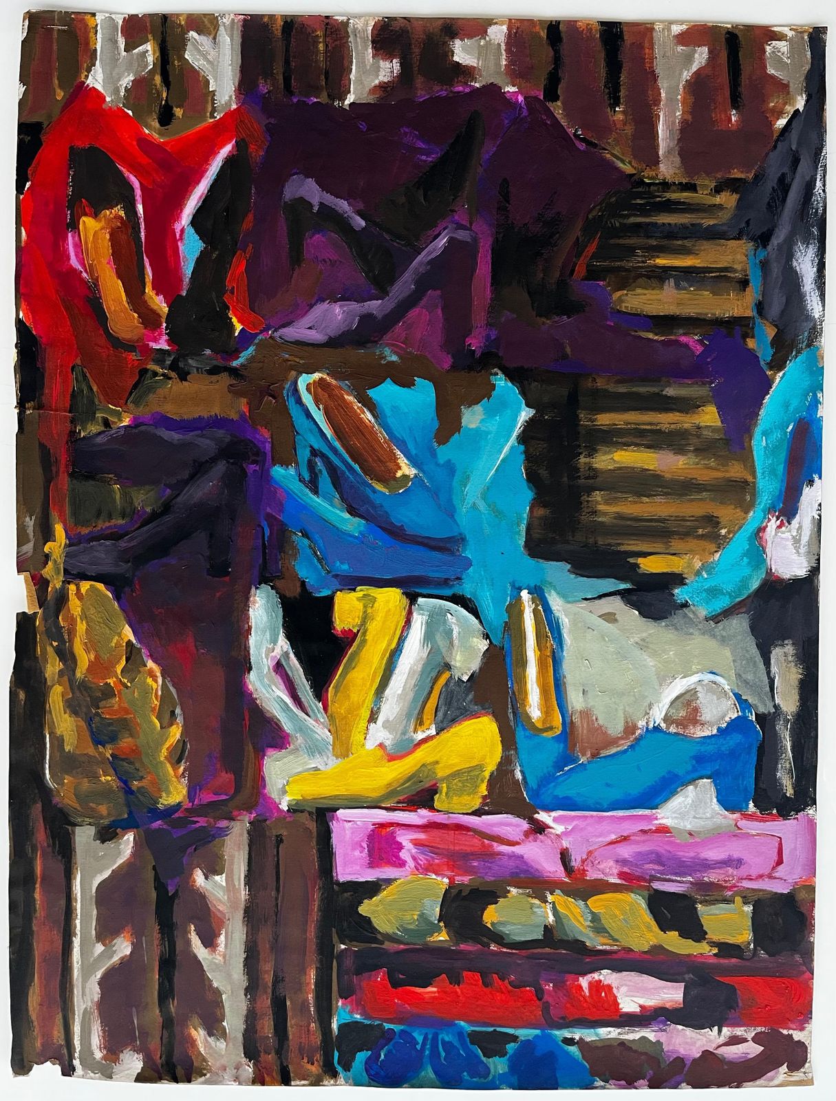 Guy Nicod Abstract Interior With Womens Shoes Colourful French Modernist Gouache photo furniture